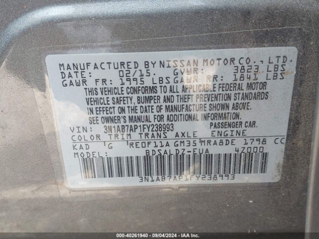 3N1AB7AP1FY238993 Nissan SENTRA SV