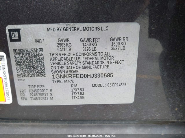 Chevrolet Traverse Ls 2017 1GNKRFED0HJ330585 Image 9
