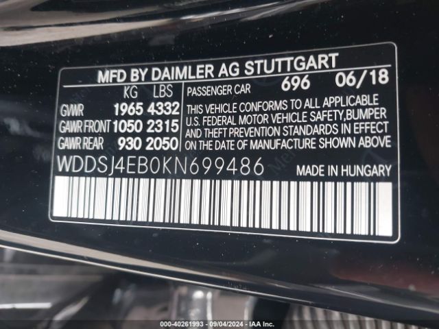 WDDSJ4EB0KN699486 Mercedes-Benz CLA 250