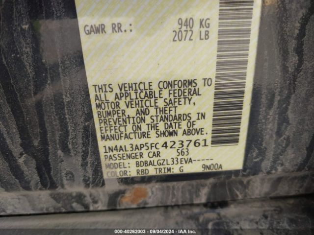 1N4AL3AP5FC423761 Nissan Altima 2.5/2.5 S/2.5 Sl/2.5 Sv