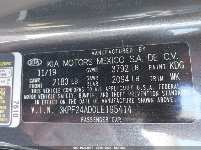 KIA Forte Lxs 2020 3KPF24AD0LE195414 Image 9
