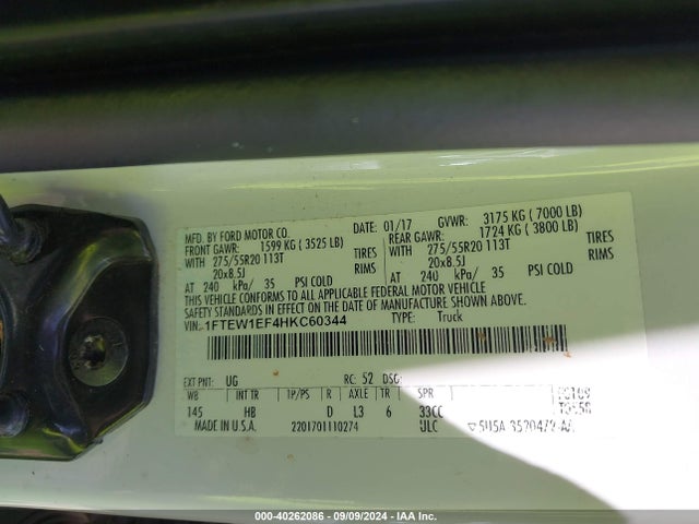 Ford F-150 Lariat 2017 1FTEW1EF4HKC60344 Image 9