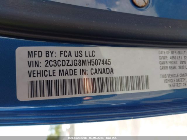 2C3CDZJG8MH507445 Dodge Challenger Gt