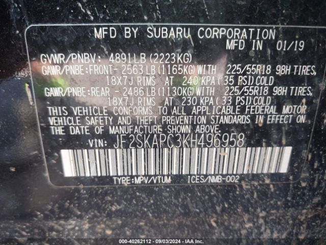 JF2SKAPC3KH496958 Subaru Forester Sport