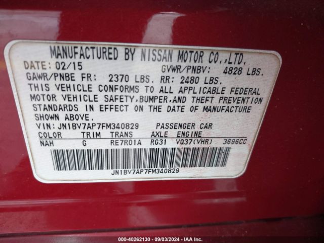 JN1BV7AP7FM340829 Infiniti Q50 Premium