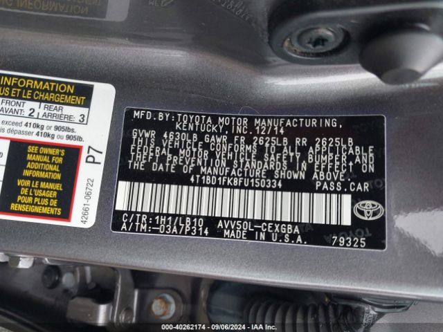 4T1BD1FK8FU150334 Toyota Camry Hybrid Xle