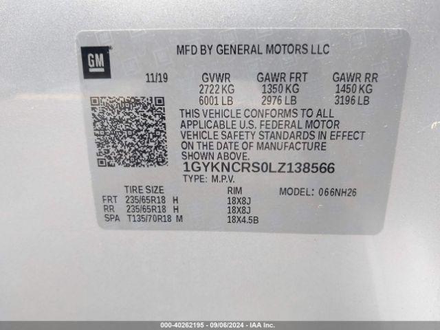 1GYKNCRS0LZ138566 Cadillac Xt5 Fwd Premium Luxury