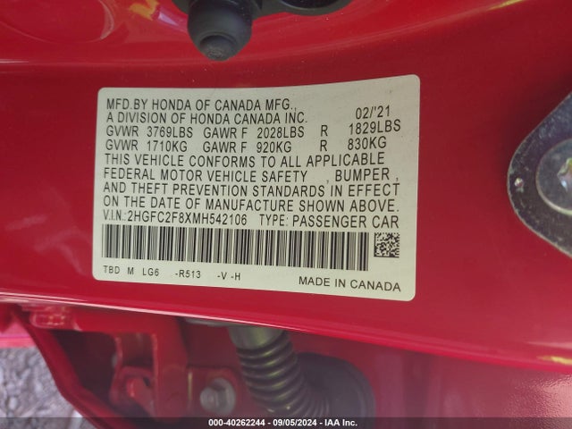 Honda Civic Sport 2021 2HGFC2F8XMH542106 Image 9