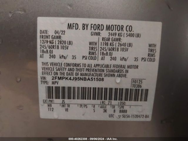2022 FORD EDGE 2FMPK4J95NBA51508 Photo 8