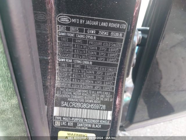 SALCR2BG8GH559728 Land Rover Discovery Sport Hse