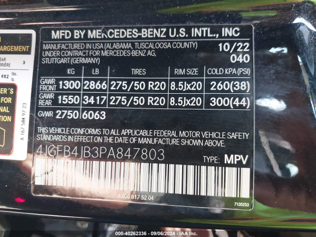 4JGFB4JB3PA847803 Mercedes-Benz GLE 350