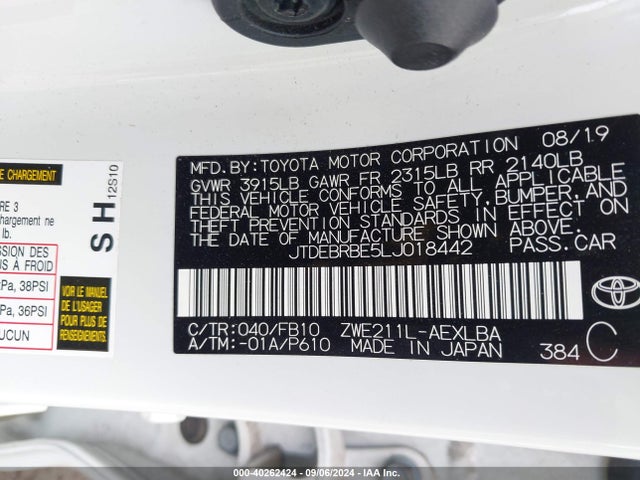 Toyota Corolla Hybrid Le 2020 JTDEBRBE5LJ018442 Image 9