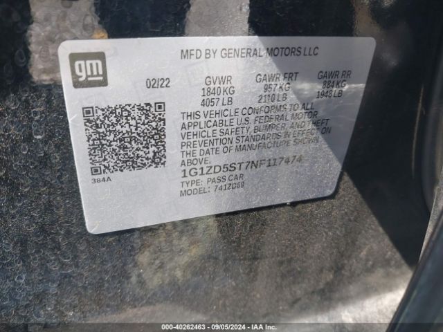 1G1ZD5ST7NF117474 Chevrolet Malibu Fwd Lt