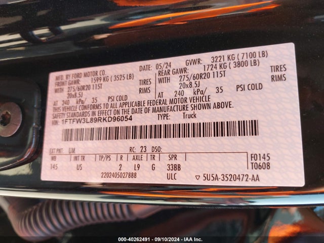 Ford F-150 Xlt 2024 1FTFW3L89RKD96054 Image 9