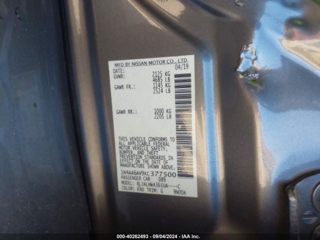 1N4AA6AV9KC377500 Nissan Maxima 3.5 Platinum