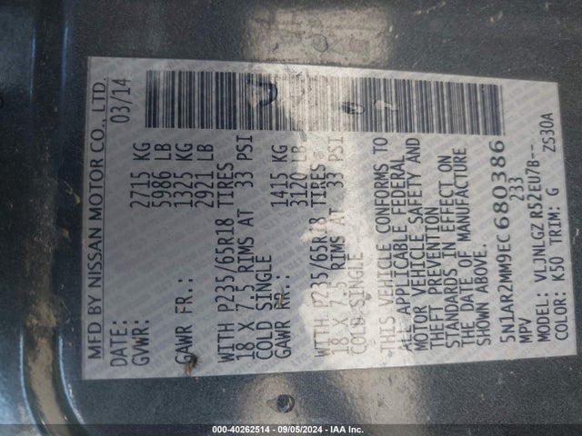Nissan Pathfinder Sl 2014 5N1AR2MM9EC680386 Image 9