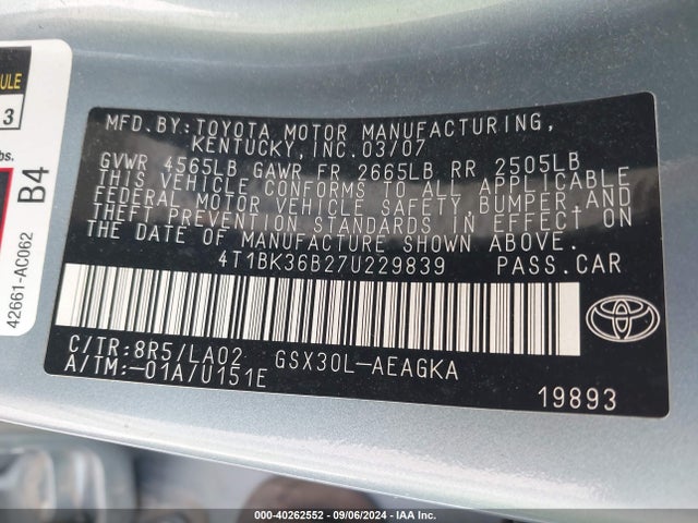 Продаж на аукціоні авто 2007 Toyota Avalon Xls, vin: 4T1BK36B27U229839, номер лоту: 40262552