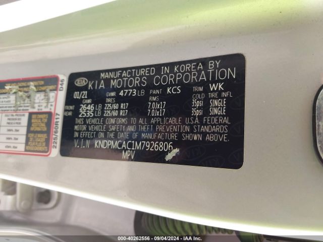 KNDPMCAC1M7926806 KIA Sportage Lx