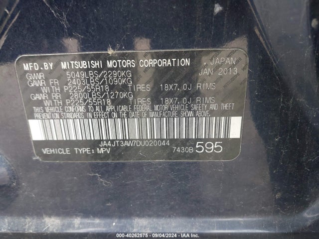 2013 MITSUBISHI OUTLANDER JA4JT3AW7DU020044 Photo 8