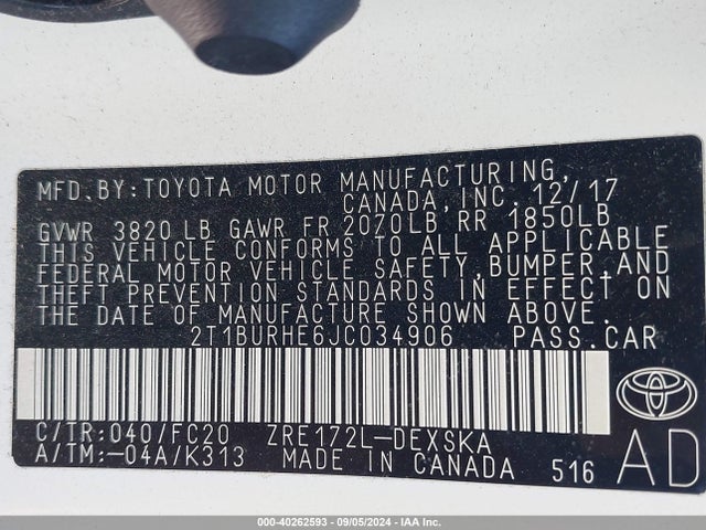 Toyota COROLLA SE 2018 2T1BURHE6JC034906 Image 9
