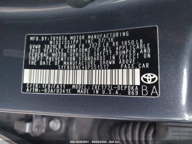 5YFBURHE4GP551517 Toyota COROLLA L