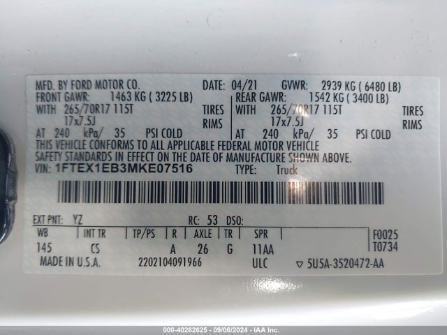 Ford F-150 Xl 2021 1FTEX1EB3MKE07516 Image 9