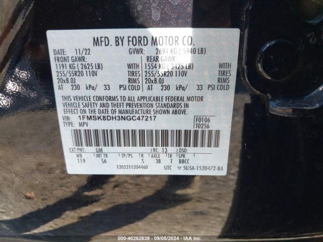 Ford EXPLORER XLT 2022 1FMSK8DH3NGC47217 Image 9