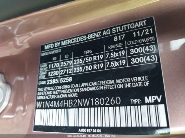 W1N4M4HB2NW180260 Mercedes-Benz Glb 250 4matic
