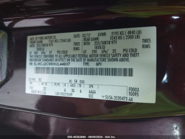 5LMCJ2C95HUL44937 Lincoln MKC SELECT
