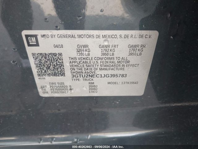 3GTU2NEC1JG395783 GMC Sierra 1500 Slt