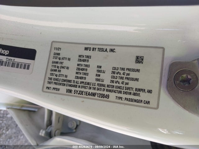 2022 TESLA MODEL 3 5YJ3E1EA4NF120849 Photo 8