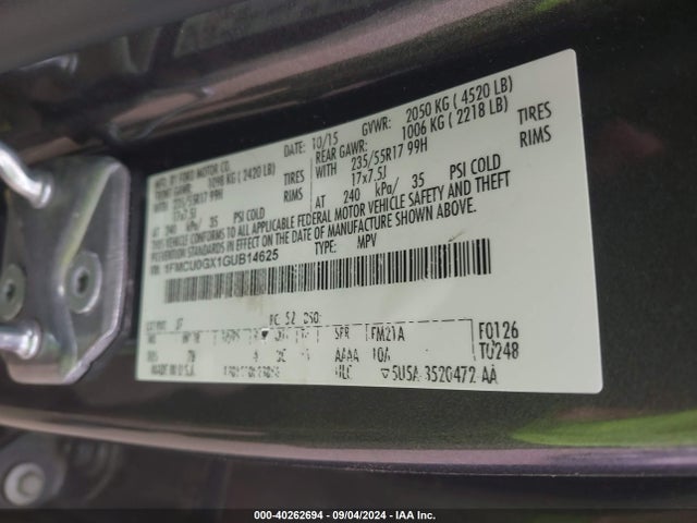 Ford ESCAPE SE 2016 1FMCU0GX1GUB14625 Image 9