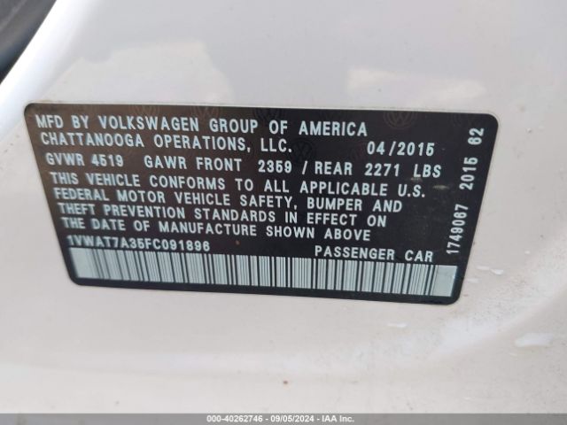 1VWAT7A35FC091896 Volkswagen Passat 1.8t Limited Edition