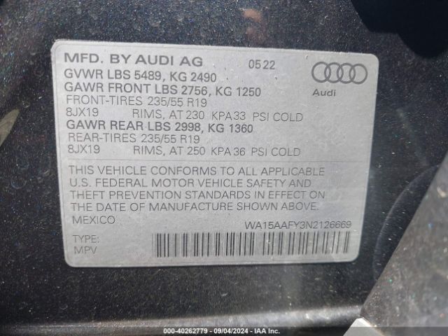 2022 AUDI Q5 SPORTBACK WA15AAFY3N2126669 Photo 8