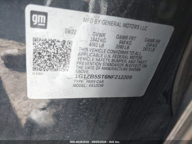 1G1ZB5ST6NF212209 Chevrolet Malibu Fwd Ls