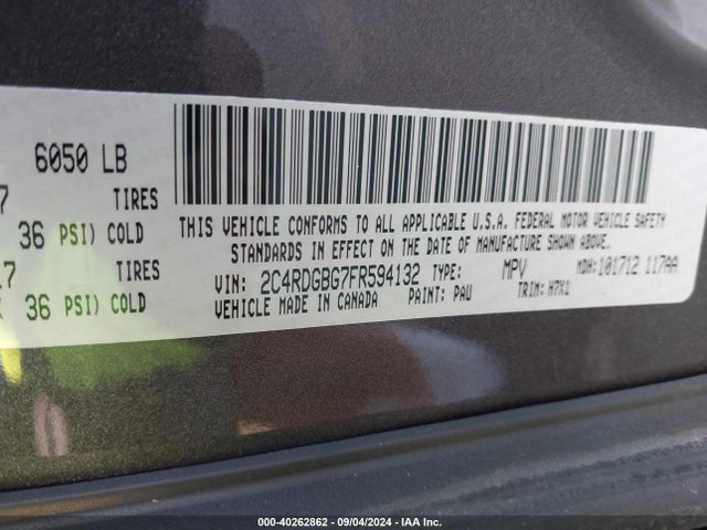 Dodge Grand Caravan Se 2015 2C4RDGBG7FR594132 Image 9