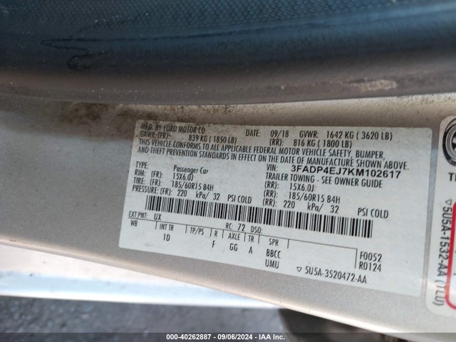 Ford FIESTA SE 2019 3FADP4EJ7KM102617 Image 9