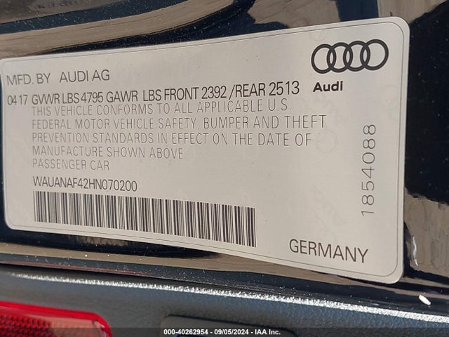WAUANAF42HN070200 Audi A4 2.0t Premium
