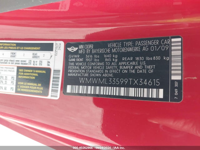 2009 MINI COOPER CLUBMAN WMWML33599TX34615 Photo 8