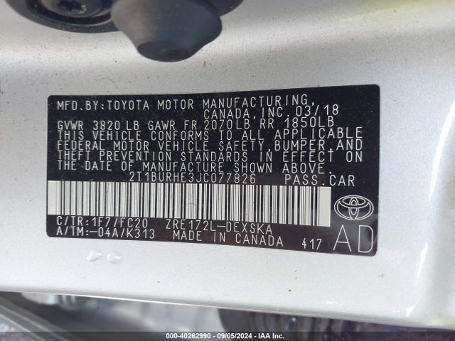 Toyota COROLLA SE 2018 2T1BURHE3JC077826 Image 9