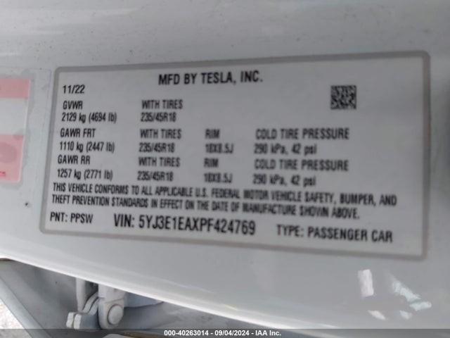 2023 TESLA MODEL 3 5YJ3E1EAXPF424769 Photo 8