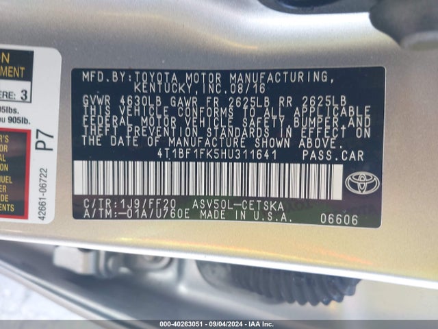 Toyota CAMRY SE 2017 4T1BF1FK5HU311641 Image 9