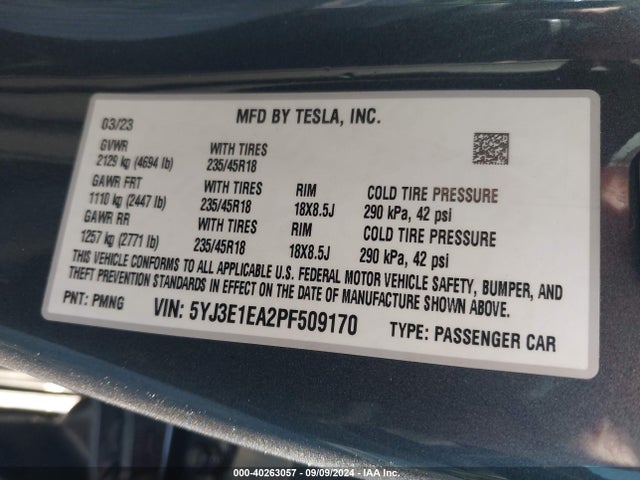 Tesla Model 3 Rear-wheel Drive 2023 5YJ3E1EA2PF509170 Image 9
