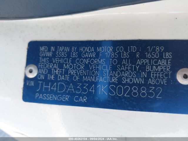 1989 ACURA INTEGRA JH4DA3341KS028832 Photo 8