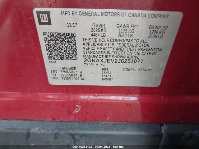 Chevrolet EQUINOX LT 2018 2GNAXJEV2J6251077 Image 9