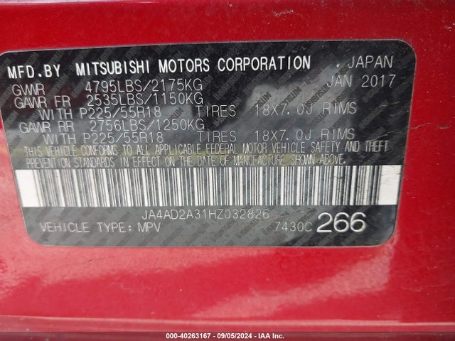 2017 MITSUBISHI OUTLANDER JA4AD2A31HZ032826 Photo 8