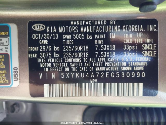 5XYKU4A72EG530990 KIA Sorento Ex V6