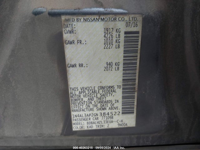 Nissan Altima 2.5 Sr 2016 1N4AL3AP2GN384522 Image 9