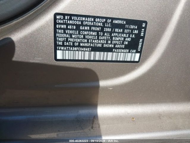 1VWAT7A36FC048457 Volkswagen Passat 1.8t Wolfsburg Edition