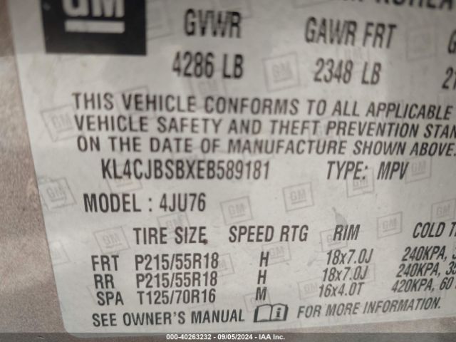 KL4CJBSBXEB589181 Buick Encore Convenience